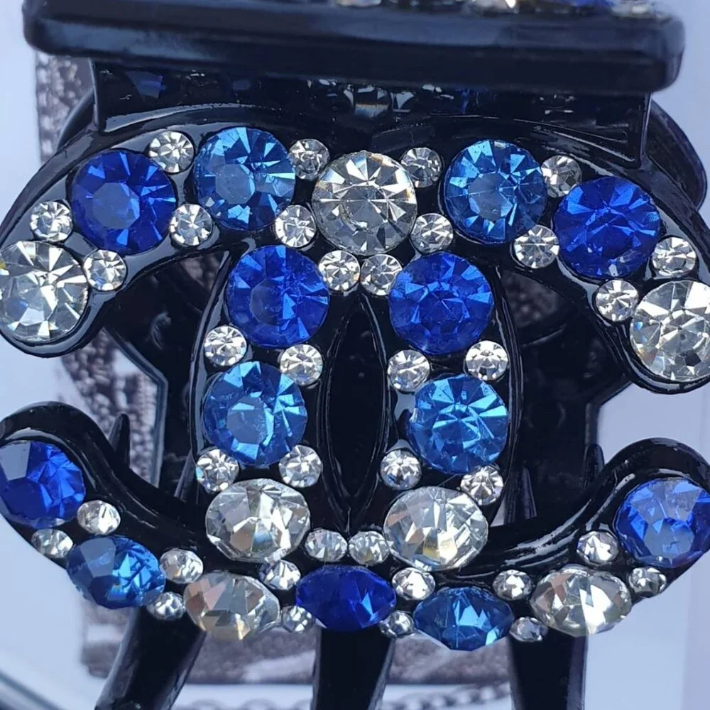 Fashion Blue Crystals Claw Long Hair Tie Girl Women Casual Formal Accessory Gift